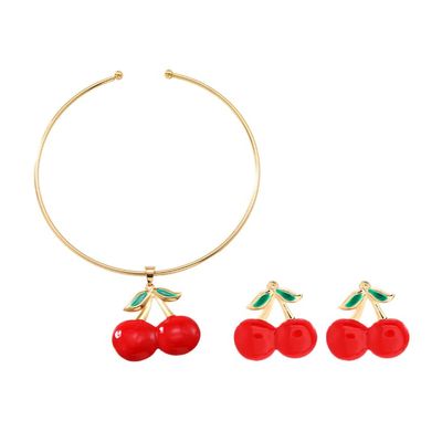 Bohemian Women's Fruit Necklace Earring Set,red,38cm