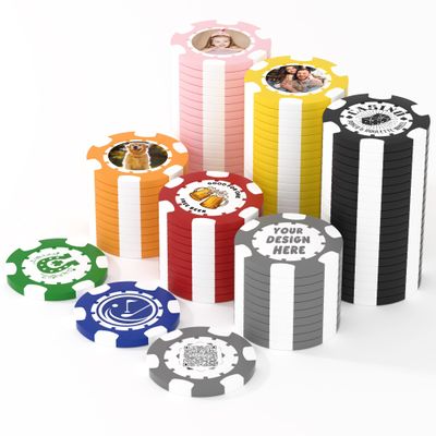 25 Custom Clay Poker Chips, 40mm Heavy 11.5g Casino Sized Personalized Poker Chips with Your Logo, Image or Text, Custom Drink Tokens for Bar, Party, Tournaments, Golf Club or Events (Grey)