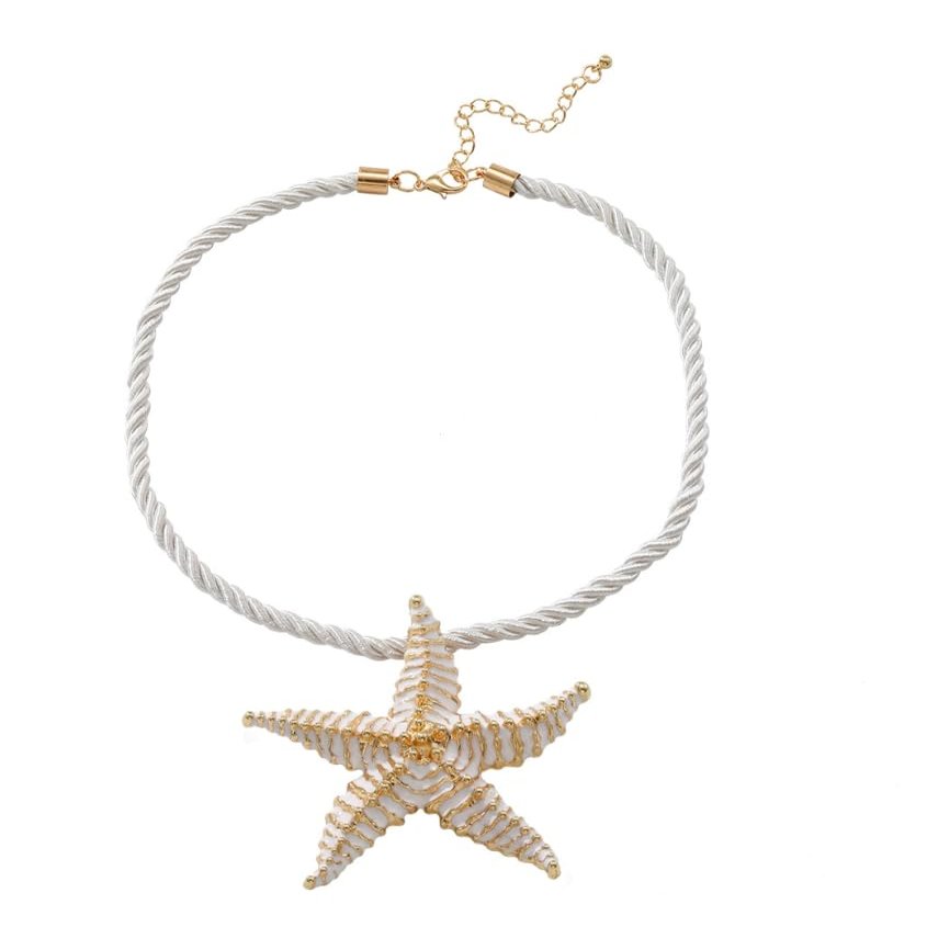 Bohemian Starfish Pendant Beach Alloy Necklace,white,45.5+8.5cm