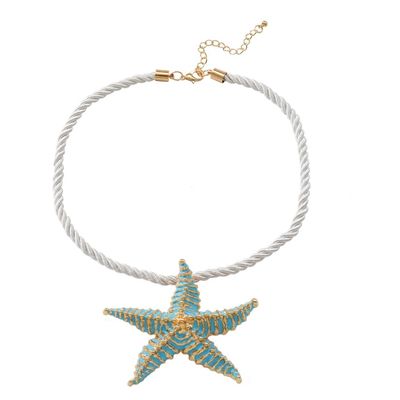 Bohemian Starfish Pendant Beach Alloy Necklace,blue,45.5+8.5cm