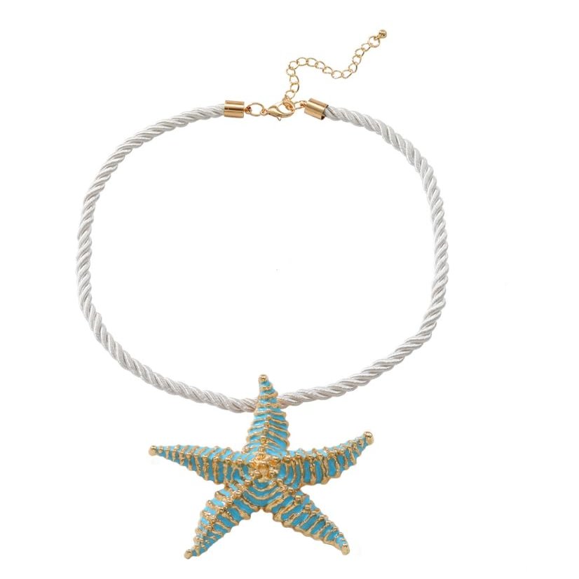 Bohemian Starfish Pendant Beach Alloy Necklace,blue,45.5+8.5cm