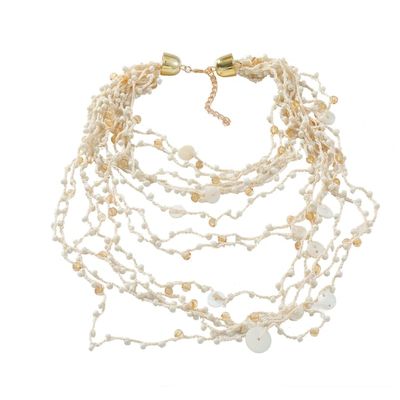 ZYIBPMSJKQCFK Bohemian Red Multi-Layer Resin Bead Handmade Necklace For Women,white,43.3cm + 7.5cm