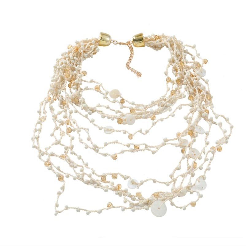 ZYIBPMSJKQCFK Bohemian Red Multi-Layer Resin Bead Handmade Necklace For Women,white,43.3cm + 7.5cm