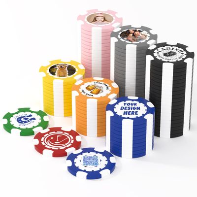 25 Custom Clay Poker Chips, 40mm Heavy 11.5g Casino Sized Personalized Poker Chips with Your Logo, Image or Text, Custom Drink Tokens for Bar, Party, Tournaments, Golf Club or Events (Blue)