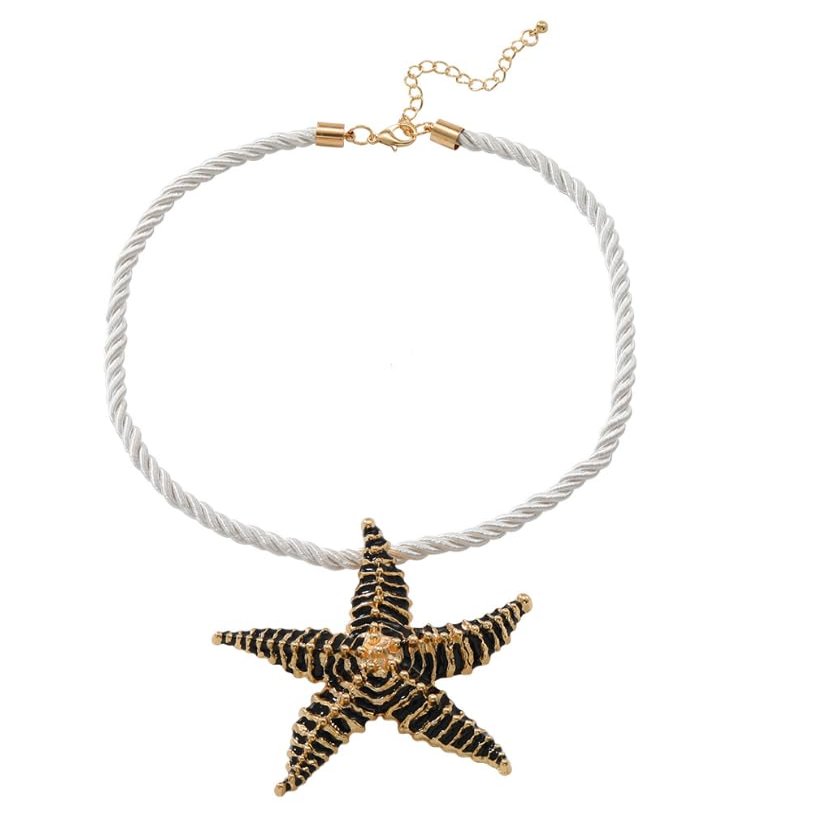 Bohemian Starfish Pendant Beach Alloy Necklace,black,45.5+8.5cm