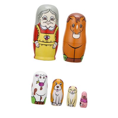 VANZACK 6pcs Boys and Girls Matryoshka Doll Toy Wooden Stacking Dolls Russian Stacking