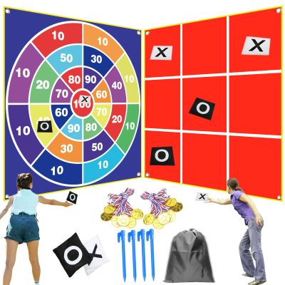 2 in 1 Giant Tic Tac Toe & Bean Bag Toss Games Outdoor,4.5FTx4.5FT Double-Portable Tic Tac Toe Bean Bag Toss with 10pcs Bean Bag,Large Outdoor Lawn Yard Backyard Carnival Easter Party Field Day