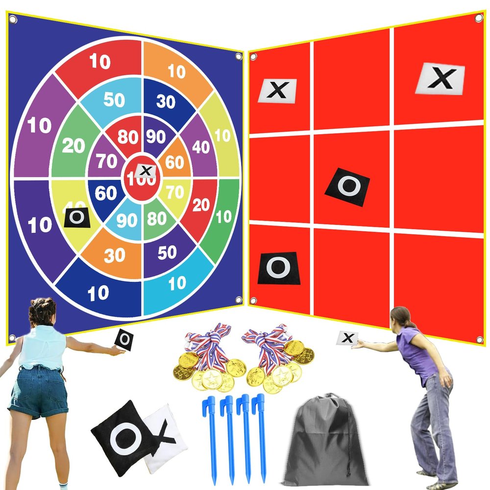 2 in 1 Giant Tic Tac Toe & Bean Bag Toss Games Outdoor,4.5FTx4.5FT Double-Portable Tic Tac Toe Bean Bag Toss with 10pcs Bean Bag,Large Outdoor Lawn Yard Backyard Carnival Easter Party Field Day