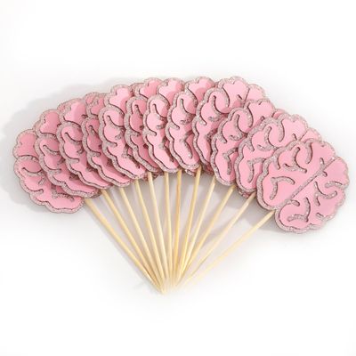 12Pcs Pink Glitter Brain Cupcake Toppers - Medical Themed Birthday Decorations,Pink Beauty Brains Party Photo Props,Cute Smart Brain Cupcake Toppers,Neurologist Graduation Party Decorations