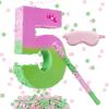 16 Inch Pink and Green Pinata Set with Number 5 Piata, Blindfold, Stick and Confetti for Boys Girls 5th Birthday Party Decorations (5-Pink and Green Piata) view 1