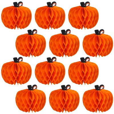 12 Pcs Fall Pumpkin Honeycomb Paper Decorations, Thanksgiving Pumpkins Table Centerpieces Hanging Pumpkin Honeycomb Tissue Balls for Halloween Thanksgiving Harvest Party Decor