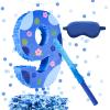 16 Inch Blue Pinata Set with Hawaii Pattern Number 9 Piata, Blindfold, Stick and Confetti for Boys Girls 9th Birthday Party Decorations (9-Hawaii Pattern Piata) view 1