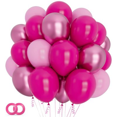 100Pcs Pink Balloons 12Inch Hot Pink Metallic Chrome Latex Balloons Baby Pink Balloon for Birthday Wedding Baby Shower Princess Party Decorations