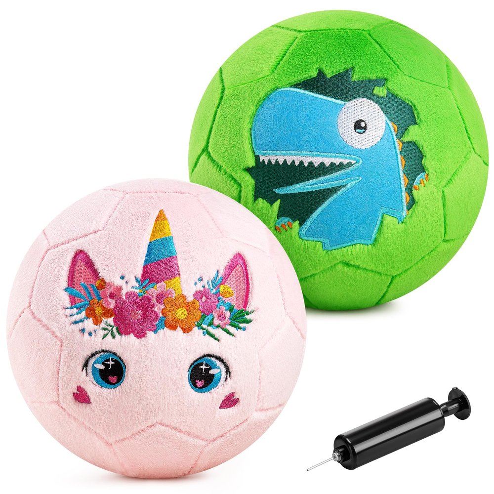 ZOOJOY Indoor Soccer Ball for Toddlers 1-3, Silent Baby Soccer Ball Soft Plush Inflatable with Pump, Ball Toys for Baby First Birthday Gift Boys Girls Kids, Pink Green