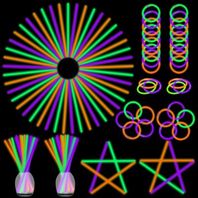 150 Pcs 8'' Green Purple Orange Glow Sticks Glow Necklaces In The Dark Party Favors Supplies Bright GlowSticks Bulk with Accessories for Birthday Halloween Christmas Party (Green, Purple, Orange)