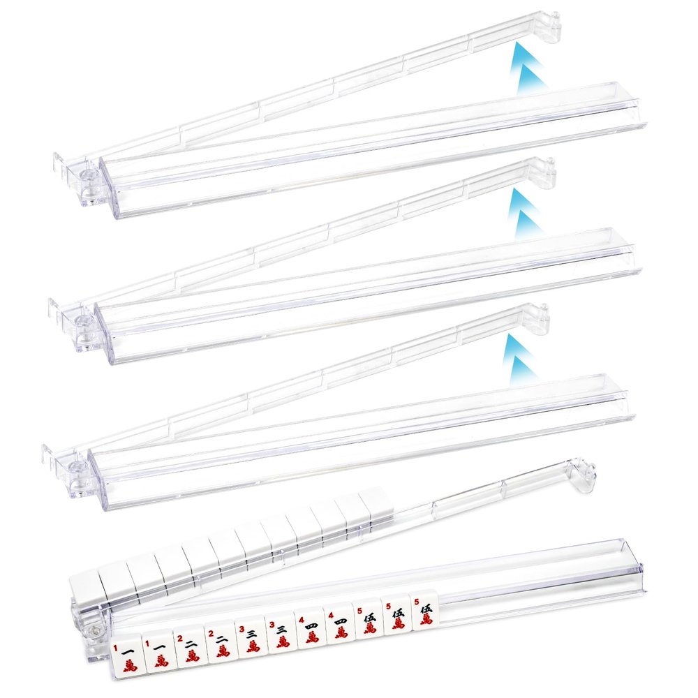 AzulHome 4PCS Mahjong Racks with Pushers, 18'' Clear Acrylic American Mahjong Tile Racks/Trays/Holders, Imports Modern Mahjong Racks with Built-in Pushers (Clear)