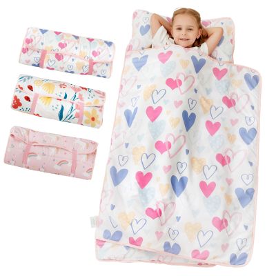 Toddler Nap Mat, Kids Sleeping Bag with Pillow & Minky Blanket, Girls Extra Large Rolled Nap Mats for Preschool Daycare Camping Kindergarten