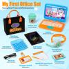 Cleboen Pretend Play Home Office Set for Kids  Toy Laptop Computer, LCD Writing Tablet, Pop Fidget Calculator, Phone, Headset, Glasses, Coffee Cup & Handbag, Birthday Gifts for Boys Girls Age 3-5-7 view 2