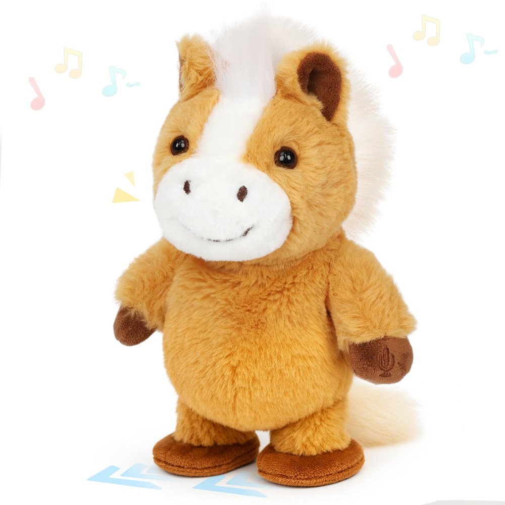 Easfan Talking Pony Repeats What You Say Walking Singing Stuffed Animal Electric Interactive Plush Toy Funny Animated Toy Mimicking Speaking Birthday for Kids Toddlers,9''