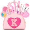 Kids Washable Makeup Kits for Little Girls - 18 Pcs Toddler Non Toxic Real Make Up Set with Lipstick - Valentines Day Gifts for 3 4 5 6 7 8 9 10 Years Old Pink Initial Heart Purse Birthday Toys - K view 1