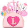 Kids Washable Makeup Kits for Little Girls - 18 Pcs Toddler Non Toxic Real Make Up Set with Lipstick - Valentines Day Gifts for 3 4 5 6 7 8 9 10 Years Old Pink Initial Heart Purse Birthday Toys - L view 1