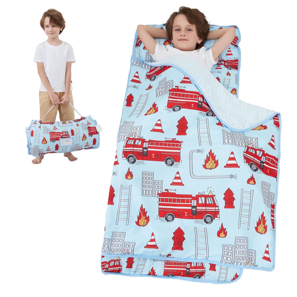 Toddler Nap Mat, Kids Sleeping Bag with Pillow & Minky Blanket, Boys Extra Large Rolled Nap Mats for Preschool Daycare Camping Kindergarten
