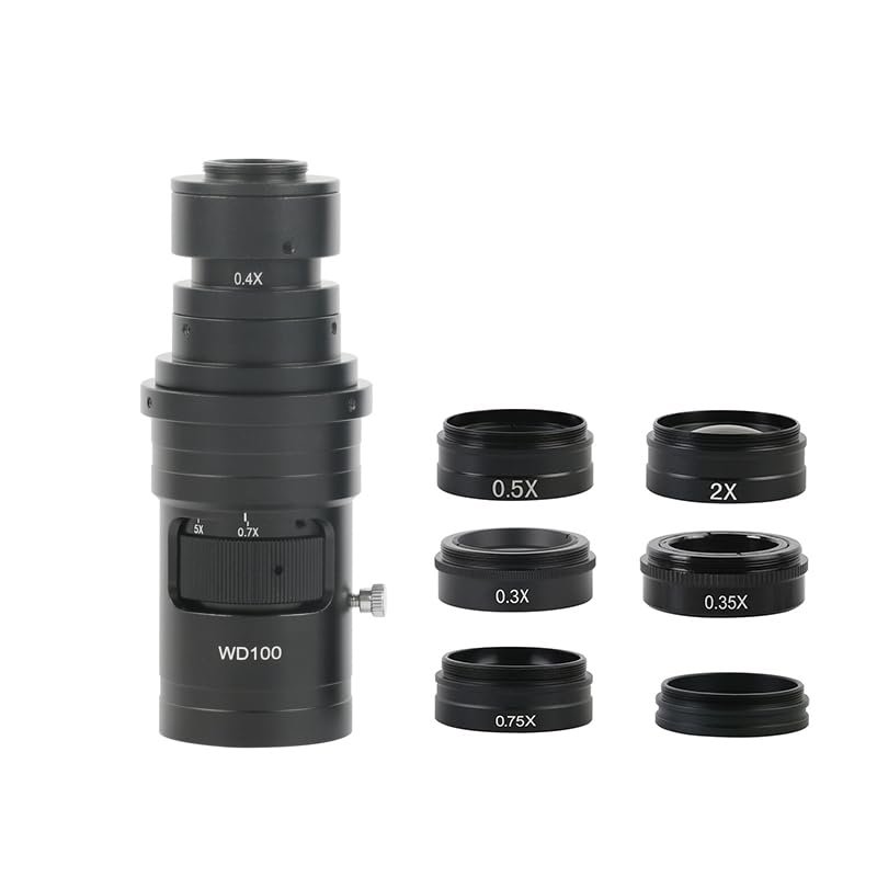 1pc 200X 500X Adjustable Magnification C Mount Lens 0.3X 0.35X 0.5X 0.75X 1X 2X Barlow Objective Lens for Microscope Camera(Brown)