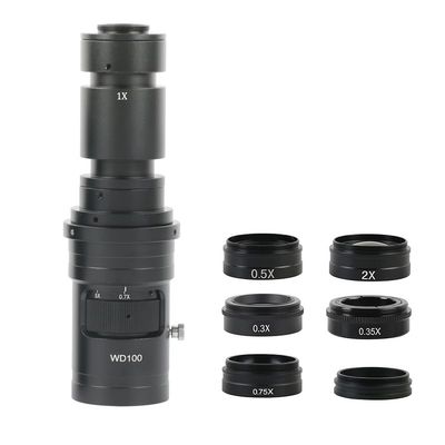 1pc 200X 500X Adjustable Magnification C Mount Lens 0.3X 0.35X 0.5X 0.75X 1X 2X Barlow Objective Lens for Microscope Camera(Gold)