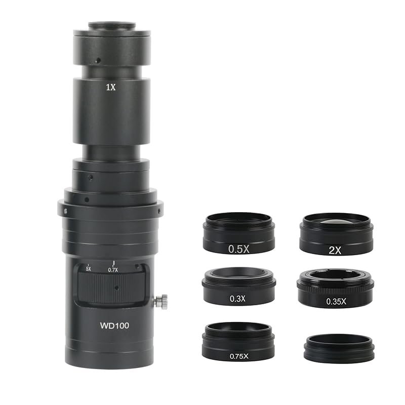 1pc 200X 500X Adjustable Magnification C Mount Lens 0.3X 0.35X 0.5X 0.75X 1X 2X Barlow Objective Lens for Microscope Camera(Gold)