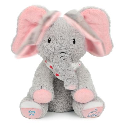 Cuteoy Peek A Boo Elephant Interactive Plush Toy with Moving Ears Musical Singing Talking Stuffed Animal Adorable Electric Animate Christmas Birthday Gifts for Girls Boys
