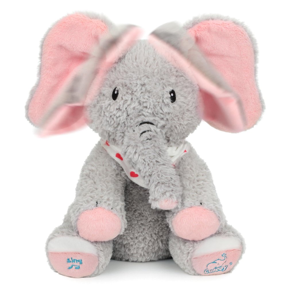 Cuteoy Peek A Boo Elephant Interactive Plush Toy with Moving Ears Musical Singing Talking Stuffed Animal Adorable Electric Animate Christmas Birthday Gifts for Girls Boys
