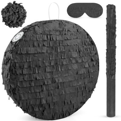Abilat Black Round Pinata with Stick Blindfold and Confetti DIY Blank Pinata for Adults Kids Birthday Party Supplies Christmas Carnivals Decorations