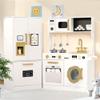 Kinder King Wooden Kids Play Kitchen, Toy Kitchen Playset for Toddler, Play Kitchen Set w/Transparent Coloring Board, Pretend Fridge, Washing Machine, Ice Maker, Gift for Boys Girls Age 3+, White view 1