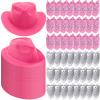 Hillban 96 Pcs Cowboy Hat and Bandana Set Include 48 Cowboy Hats 48 Bandana Bulk for Fancy Dress Party Cosplay Costume (Pink) view 1