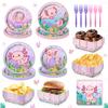 100PCS Pink Cartoon Axolotl Birthday Party Decorations, Axolotl Party Supplies Plates and Napkins Set, Axolotl Theme Paper Food Trays Large Food Serving Boats Disposable Snack Nacho Trays Baby Shower view 1