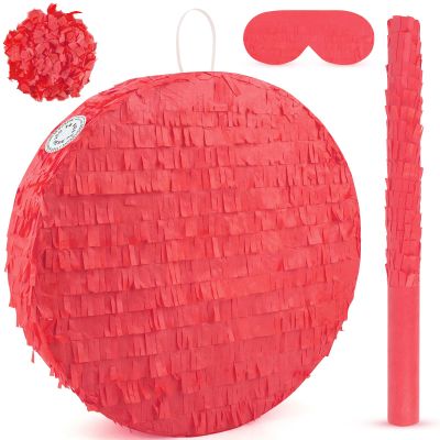 Abilat Red Round Pinata with Stick Blindfold and Confetti DIY Blank Pinata for Adults Kids Birthday Party Supplies Carnivals Thanksgiving Christmas Decorations