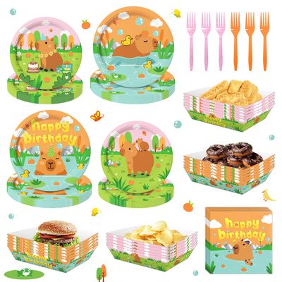 100PCS Capybara Birthday Party Decorations, Capybara Party Supplies Plates and Napkins Set, Capybara Theme Paper Food Trays 5 lb Large Food Serving Boats Disposable Snack Nacho Trays Baby Shower