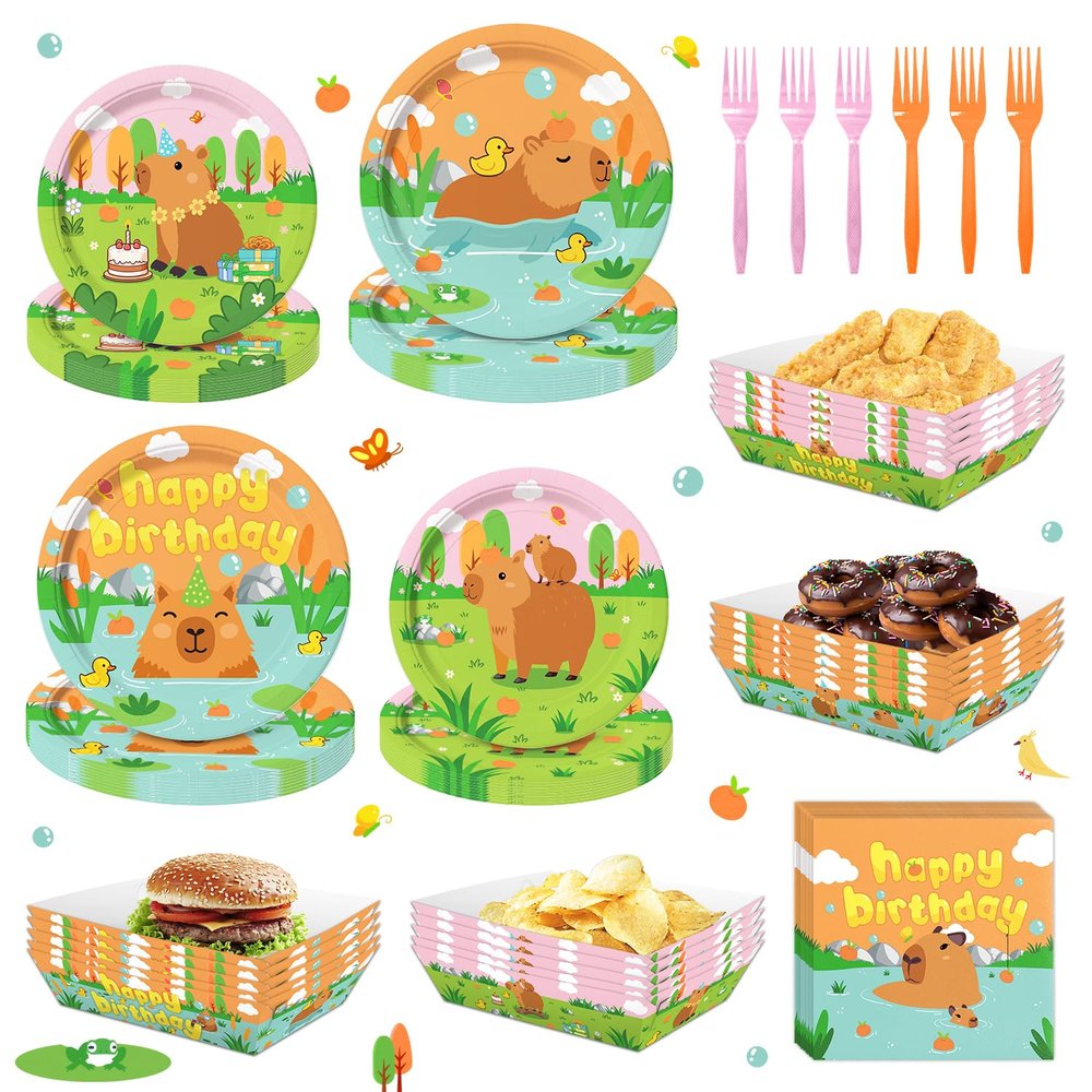100PCS Capybara Birthday Party Decorations, Capybara Party Supplies Plates and Napkins Set, Capybara Theme Paper Food Trays 5 lb Large Food Serving Boats Disposable Snack Nacho Trays Baby Shower