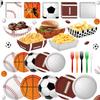 100PCS Sports Birthday Party Decorations Supplies Basketball Football Soccer Baseball Rugby Plates and Napkins Set, Forks Paper Food Trays Food Serving Boats Snack Nacho Trays Dessert Tableware view 1