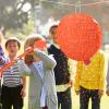 Abilat Orange Round Pinata with Stick Blindfold and Confetti DIY Blank Pinata for Adults Kids Birthday Party Supplies Carnivals Thanksgiving Decorations view 4