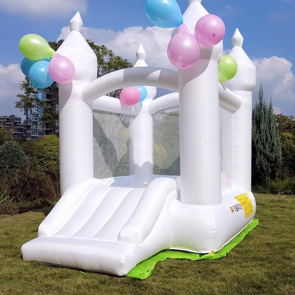 AKEYDIY White Inflatable Bounce House for Kids, Small Bouncer with Slide, Inflatable Jumping Bouncy Castle for Girls Birthday Party Wedding Gifts Outdoor & Indoor, UL Blower Included (White)