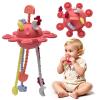Little Rawr Silicone Baby Sensory Montessori Toys & Pull String Teething Toys for 18 M+, Toddler Birthday Gift Car Seat Airplane Travel Toy for 1 2 Year Old Boy Girl Infant 18+ Months Old (Red) view 1