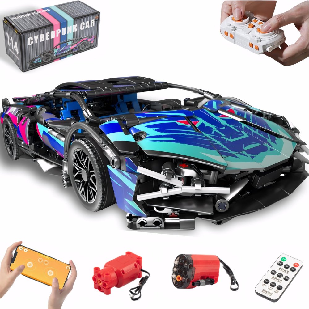 AoreSpty DIY RC Kit - 1280PCS Remote Control Car for Adults & Kids, 1:14 Scale Remote Control Car Building Kit with LED Lights, STEM Building Blocks for Creative Play