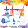 46Pcs Paint Cups with Lids for Kids Painting Set with 20 Paintbrushes & 6 Palettes, 20 No Spill Paint Cups Kids Painting Tools Bristle Brushes for Watercolor, Tempera, Washable, Acrylic, Crafts view 3