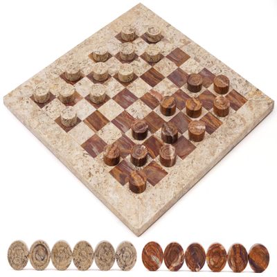 Radicaln Marble Checkers Set 15" Inches Coral and Red Handmade Checkers Board Game for Adults, Ideal Draughts Checker Pieces for Chess and Checker Games Set
