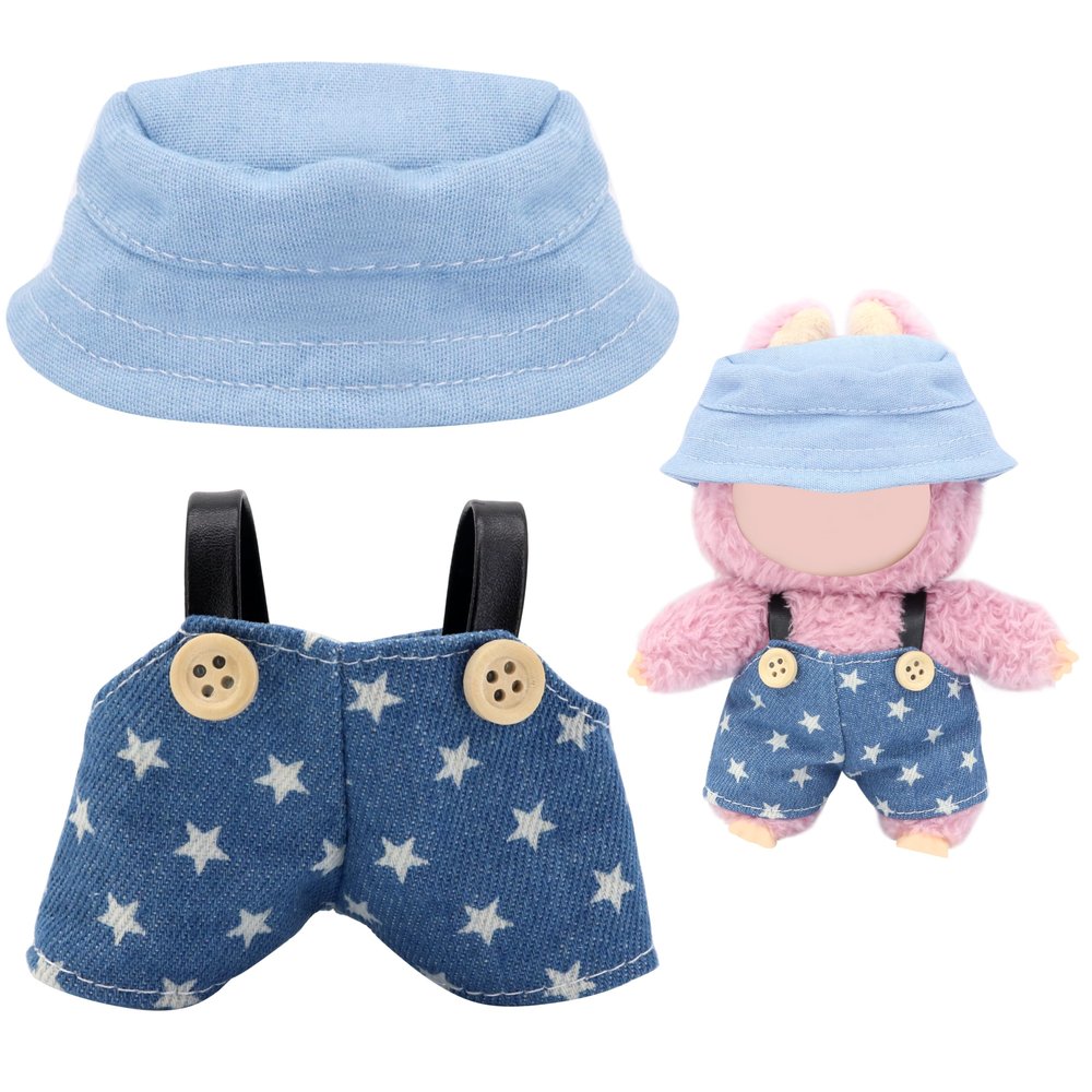 15cm-17cm Dolls Clothes with Adjustable Straps & Cute Hat for Girls, Summer Overalls Outfits Clothing Set for 17 CM Doll, Cute Fashion Ropa De for Have a Seat Doll Daily Wear-Blue