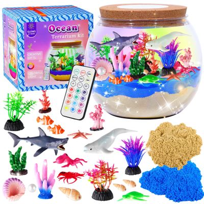 Gifmore Ocean Terrarium Kit for Kids with LED Night Light & Remote Control, Ocean Toys & Arts and Crafts Kit for Girls & Boys Ages 4-12, Creative Birthday Christmas Gifts for Children