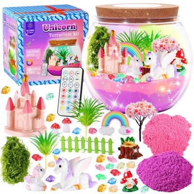 Gifmore Unicorn Light Up Terrarium Kit for Kids - LED Night Light Unicorn Birthday Gifts for Girls Ages 4 5 6 7 8-12, Unicorn Toys for Girls, Children's Arts and Crafts Kit
