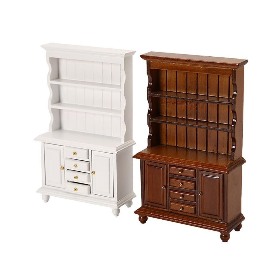 1/12 Furniture Miniature Wooden Cabinet Cupboard Bookcase w/Drawers Dollhouse