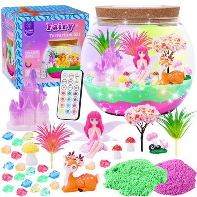Gifmore Fairy Terrarium Kit for Kids with LED Night Light & Remote Control, Fairy Toys & Arts and Crafts Kit for Girls Ages 4-12, Creative Birthday Christmas Gifts for Children